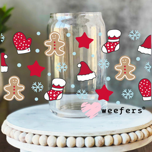 Gingerbread Santa Hats Christmas UV DTF Cup Wrap 16oz Libbey Glass Original Size Weefers