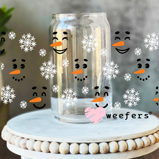 Snowman Faces UV DTF Cup Wrap 16oz Libbey Glass Original Size Weefers