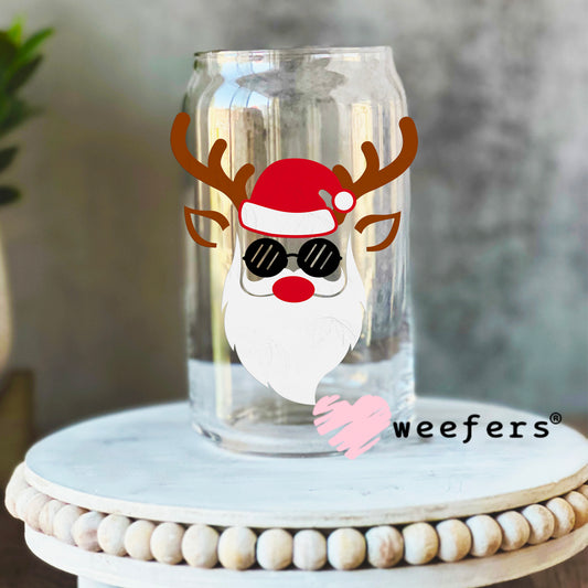 Santa Christmas Reindeer Face UV DTF Decal 16oz Libbey Glass Original Size Weefers
