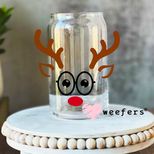 Mrs. Claus Christmas Reindeer Face UV DTF Decal 16oz Libbey Glass Original Size Weefers