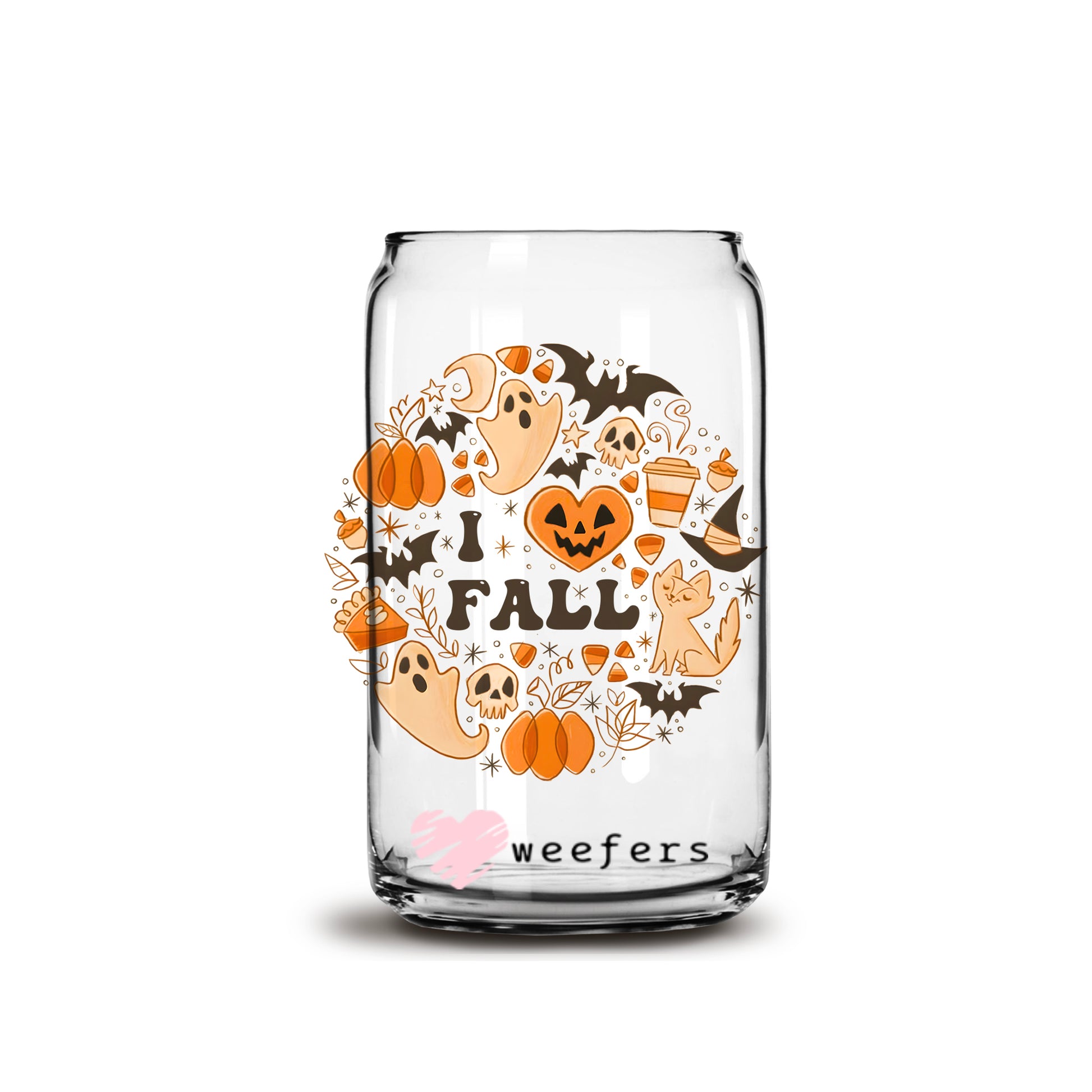 I Love Fall 16oz Libbey Glass Can UV DTF or Sublimation Wrap - Decal - Weefers