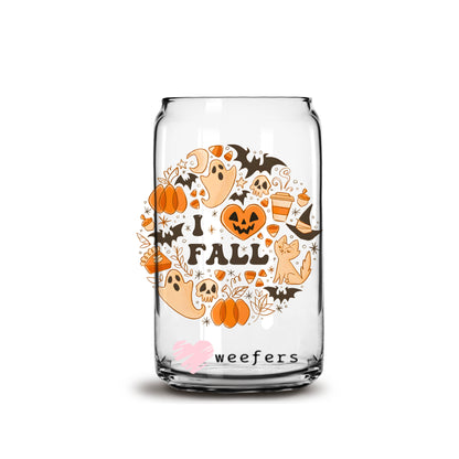 I Love Fall 16oz Libbey Glass Can UV DTF or Sublimation Wrap - Decal - Weefers