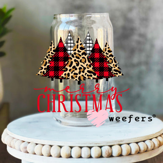 Merry Christmas Plaid Christmas Trees UV DTF Decal 16oz Libbey Glass Original Size Weefers