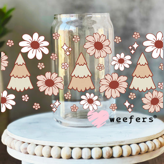 Boho Christmas Trees UV DTF Cup Wrap 16oz Libbey Glass Original Size Weefers