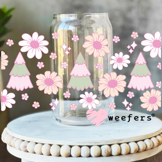 Pastel Christmas Trees UV DTF Cup Wrap 16oz Libbey Glass Original Size Weefers