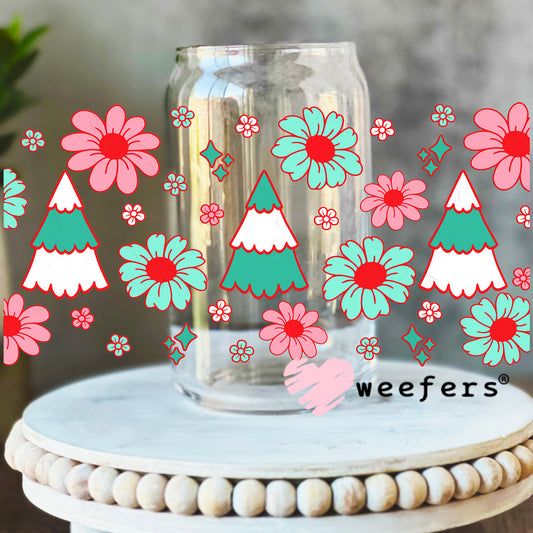 Retro Christmas Trees UV DTF Cup Wrap 16oz Libbey Glass Original Size Weefers