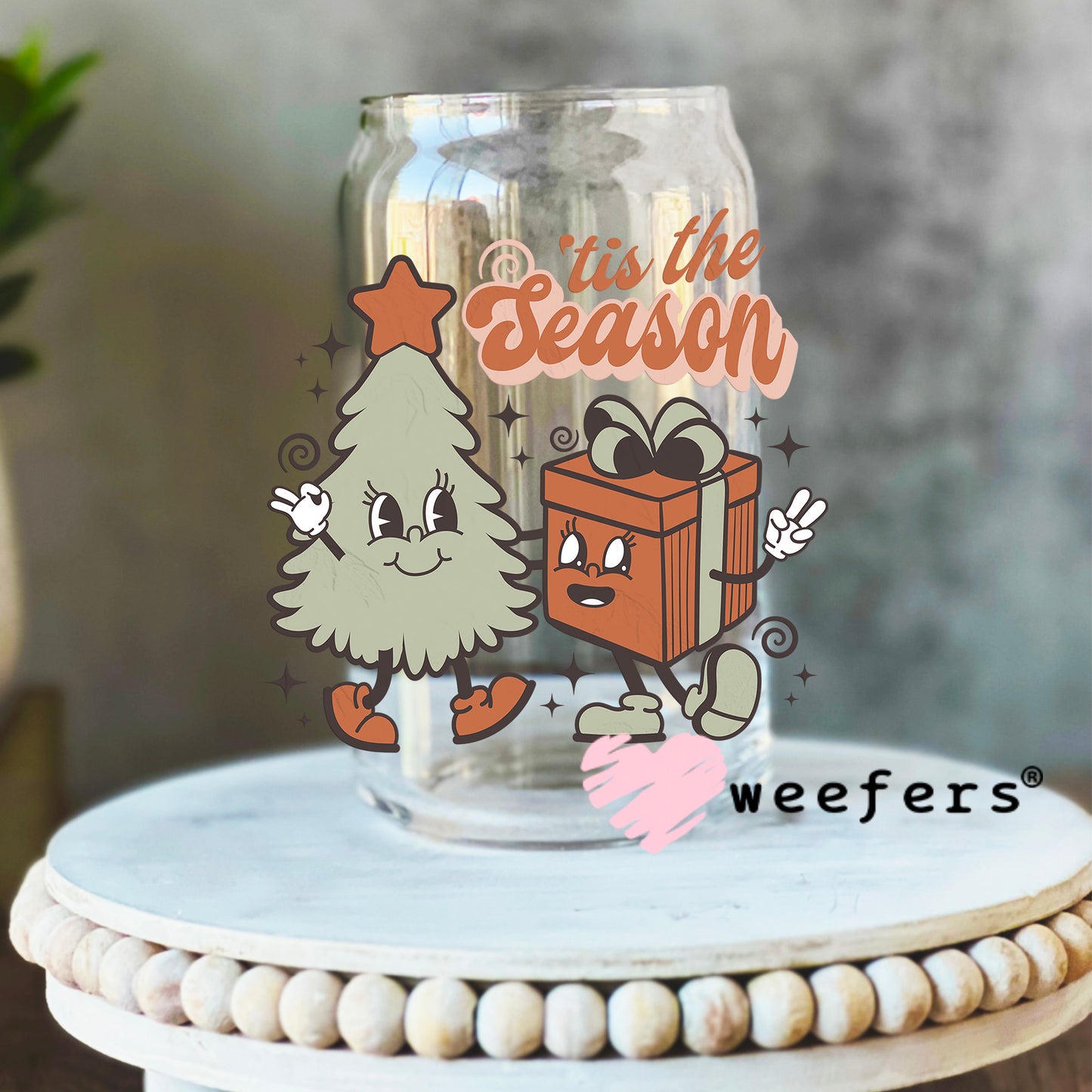 Tis the Season Christmas UV DTF Decal 16oz Libbey Glass Original Size Weefers