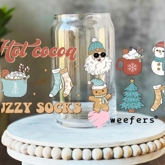 Hot Cocoa Fuzzy Socks Christmas UV DTF Cup Wrap 16oz Libbey Glass Original Size Weefers