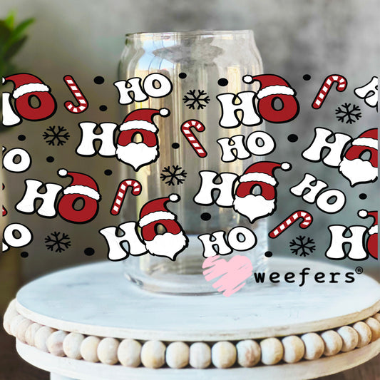 Ho Ho Ho Santa and Candy Canes Christmas UV DTF Cup Wrap 16oz Libbey Glass Original Size Weefers