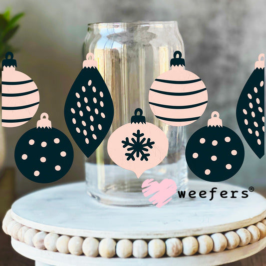 Navy Blue and Pink Ornaments UV DTF Cup Wrap 16oz Libbey Glass Original Size Weefers