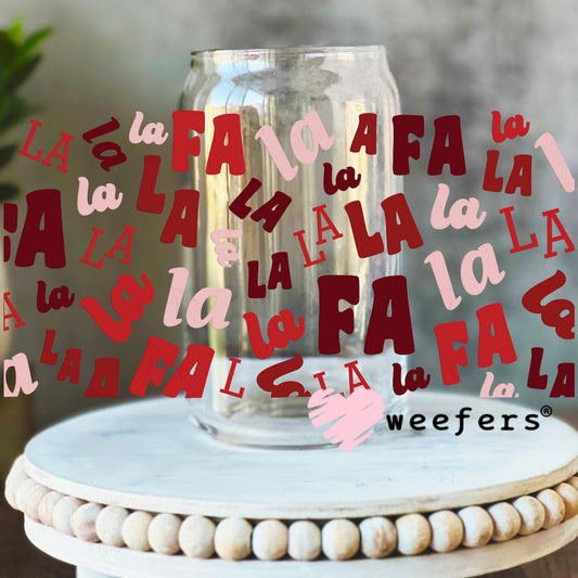 Fa La La La Red Pink UV DTF Cup Wrap 16oz Libbey Glass Original Size Weefers