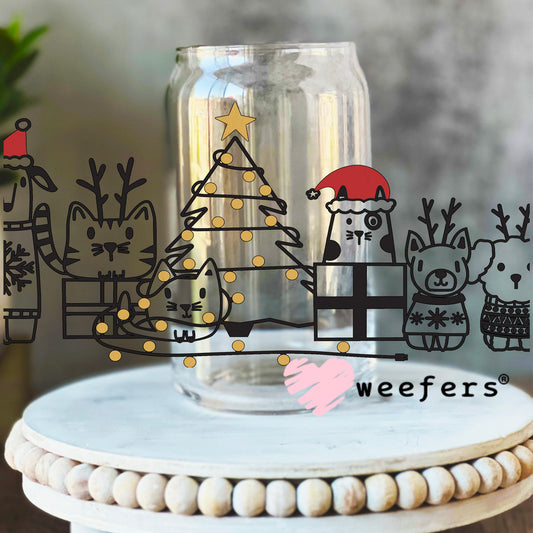 Dog and Cat Friends Christmas UV DTF Cup Wrap 16oz Libbey Glass Original Size Weefers