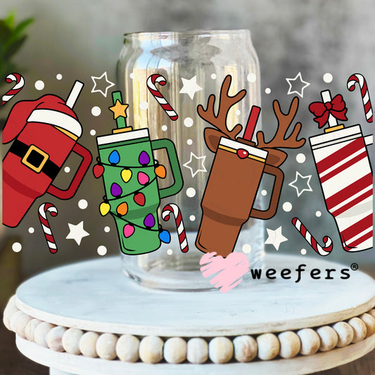 Santa, Christmas Lights, Reindeer Tumblers UV DTF Cup Wrap 16oz Libbey Glass Original Size Weefers