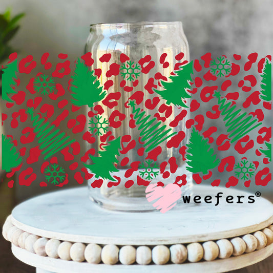 Christmas Trees Red Cheetah UV DTF Cup Wrap 16oz Libbey Glass Original Size Weefers