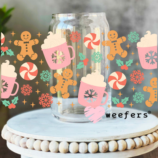 Gingerbread Hot Chocolate Christmas UV DTF Cup Wrap 16oz Libbey Glass Original Size Weefers