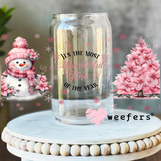 It's the Most Wonderful Time of the Year Pink UV DTF Cup Wrap 16oz Libbey Glass Original Size Weefers