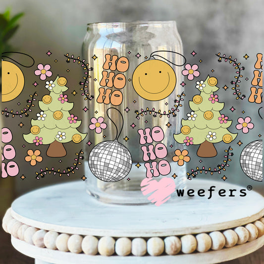 Ho Ho Ho Smile Face Christmas UV DTF Cup Wrap 16oz Libbey Glass Original Size Weefers
