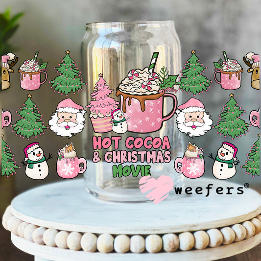 Hot Cocoa & Christmas Movie UV DTF Cup Wrap 16oz Libbey Glass Original Size Weefers