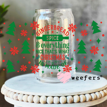 Gingerbread Spice Christmas UV DTF Cup Wrap 16oz Libbey Glass Original Size Weefers