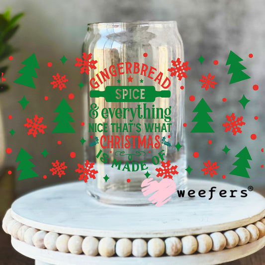 Gingerbread Spice Christmas UV DTF Cup Wrap 16oz Libbey Glass Original Size Weefers
