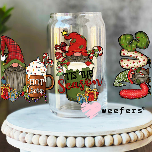 Love Christmas Gnomes UV DTF Cup Wrap 16oz Libbey Glass Original Size Weefers