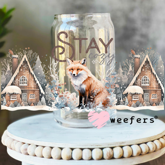Stay Cozy Christmas Fox UV DTF Cup Wrap 16oz Libbey Glass Original Size Weefers
