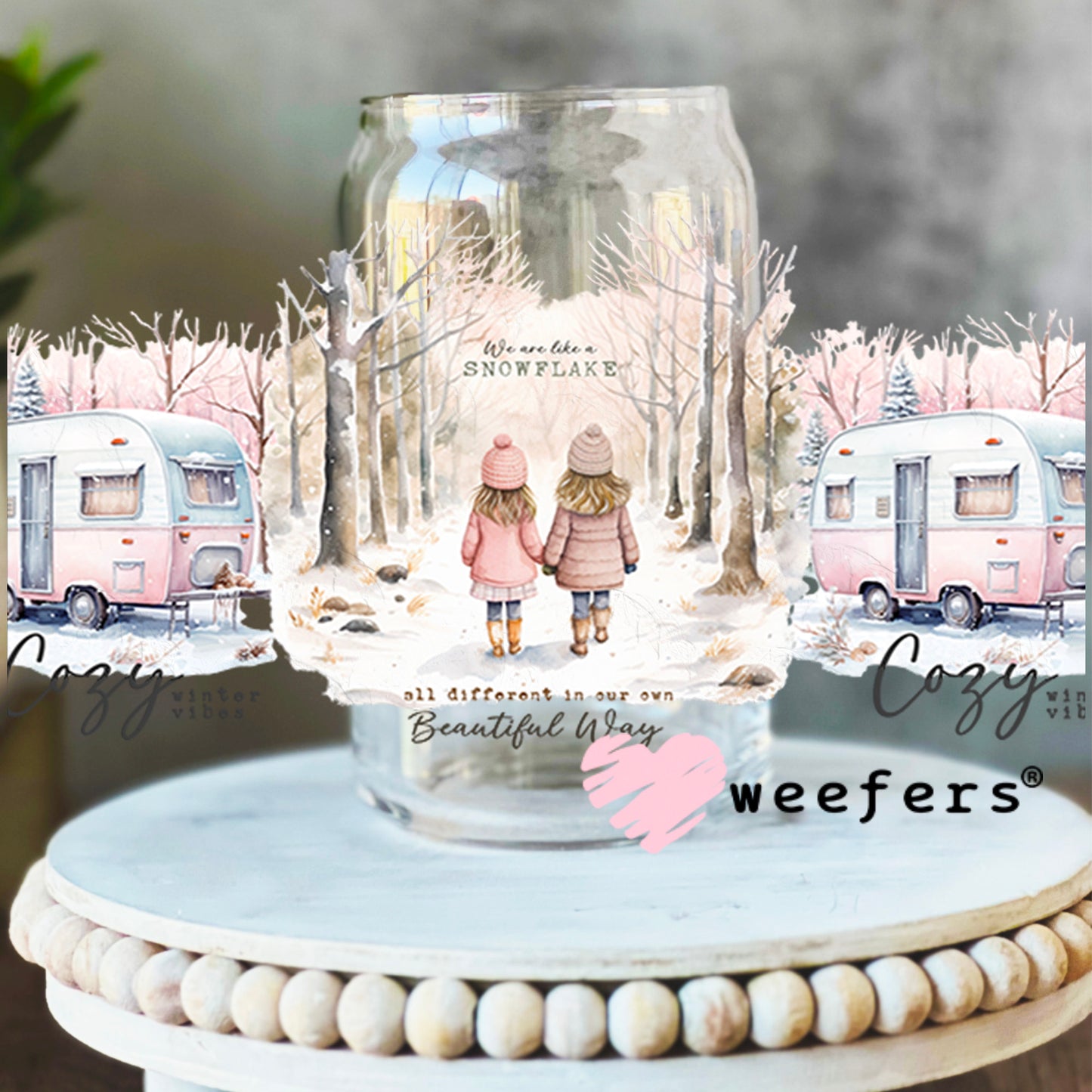 Cozy Winter Vibes Christmas UV DTF Cup Wrap 16oz Libbey Glass Original Size Weefers