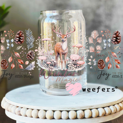 Winter Magic Christmas Deer UV DTF Cup Wrap 16oz Libbey Glass Original Size Weefers