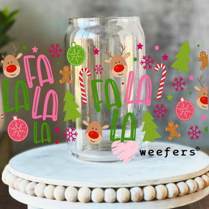 Fa La La Christmas UV DTF Cup Wrap 16oz Libbey Glass Original Size Weefers