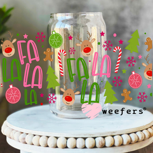 Fa La La Christmas UV DTF Cup Wrap 16oz Libbey Glass Original Size Weefers