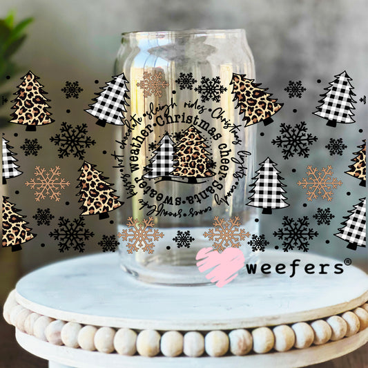Christmas Weather Cheetah Trees UV DTF Cup Wrap 16oz Libbey Glass Original Size Weefers