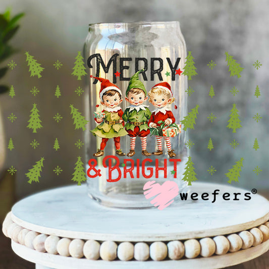 Merry & Bright Retro Christmas UV DTF Cup Wrap 16oz Libbey Glass Original Size Weefers