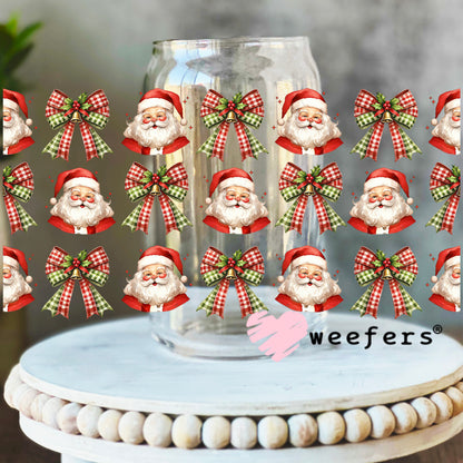 Coquette Santa and Plaid Bows Christmas UV DTF Cup Wrap 16oz Libbey Glass Original Size Weefers