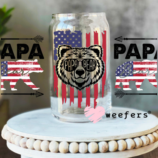 American Papa Bear UV DTF Cup Wrap 16oz Libbey Glass Original Size Weefers