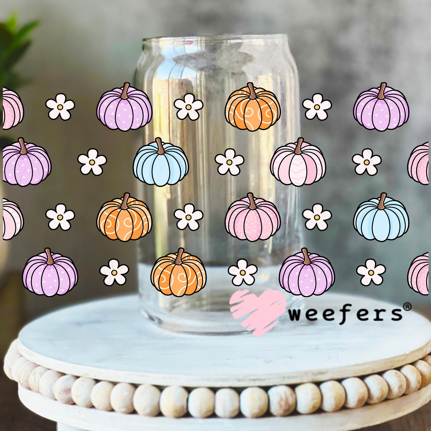 Fall Pastel Pumpkins UV DTF Cup Wrap 16oz Libbey Glass Original Size Weefers
