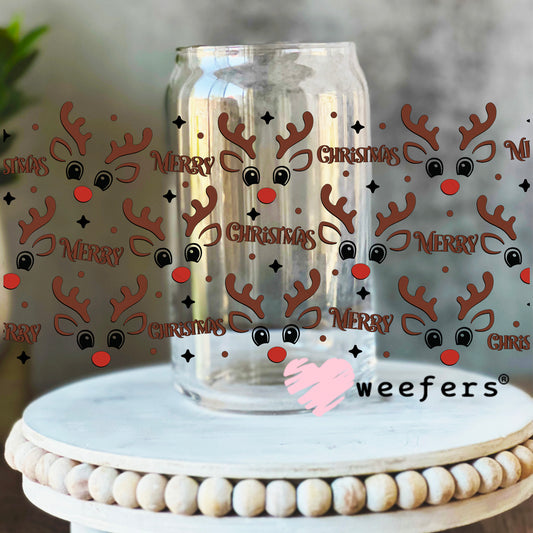 Christmas Reindeer Faces UV DTF Cup Wrap 16oz Libbey Glass Original Size Weefers