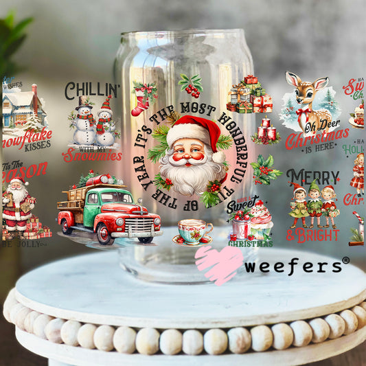 Retro Christmas UV DTF Cup Wrap 16oz Libbey Glass Original Size Weefers