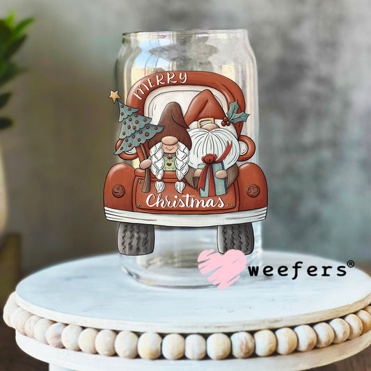 Merry Christmas Old Time Gnomes UV DTF Decal 16oz Libbey Glass Original Size Weefers