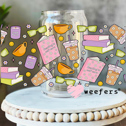 Self Care Book Lover Things UV DTF Cup Wrap 16oz Libbey Glass Original Size Weefers
