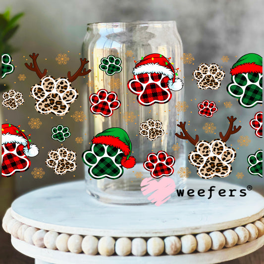 Christmas Dog Paws UV DTF Cup Wrap 16oz Libbey Glass Original Size Weefers