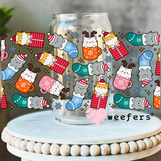 Christmas Kitty Cats Stockings UV DTF Cup Wrap 16oz Libbey Glass Original Size Weefers