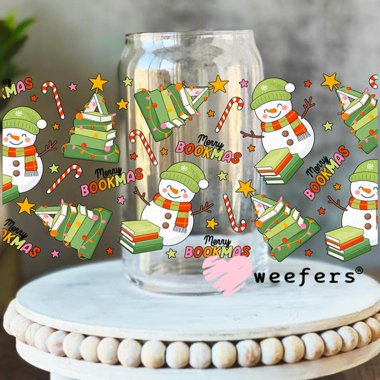 Christmas Bookmas Snowmen UV DTF Cup Wrap 16oz Libbey Glass Original Size Weefers