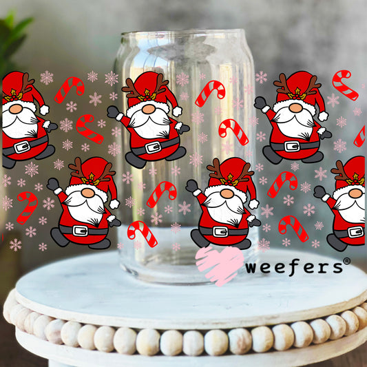 Christmas Santa Gnomes and Candy Canes UV DTF Cup Wrap 16oz Libbey Glass Original Size Weefers