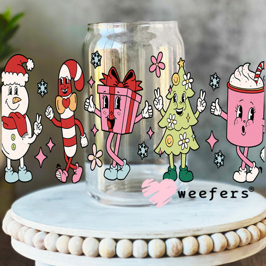 Retro Christmas Friends UV DTF Cup Wrap 16oz Libbey Glass Original Size Weefers