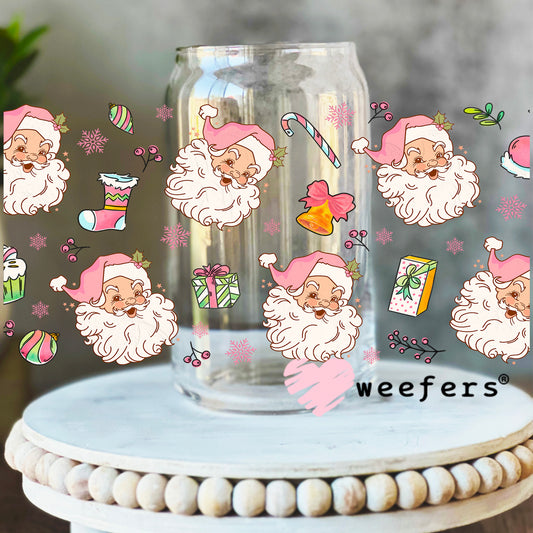 Retro Pink Santa Presents UV DTF Cup Wrap 16oz Libbey Glass Original Size Weefers
