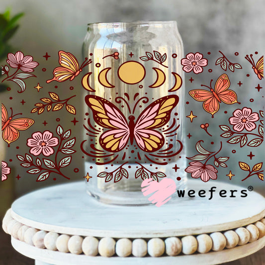 Boho Rust Butterfly UV DTF Cup Wrap 16oz Libbey Glass Original Size Weefers
