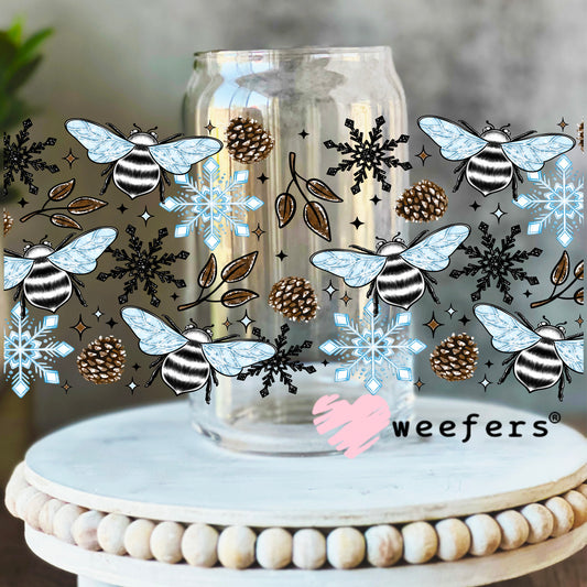 Blue Bumble Bees UV DTF Cup Wrap 16oz Libbey Glass Original Size Weefers