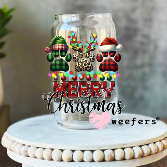 Merry Christmas Dog Paws UV DTF Decal 16oz Libbey Glass Original Size Weefers