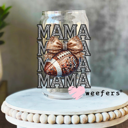 Mama Football Coquette Silver UV DTF Decal 16oz Libbey Glass Original Size Weefers