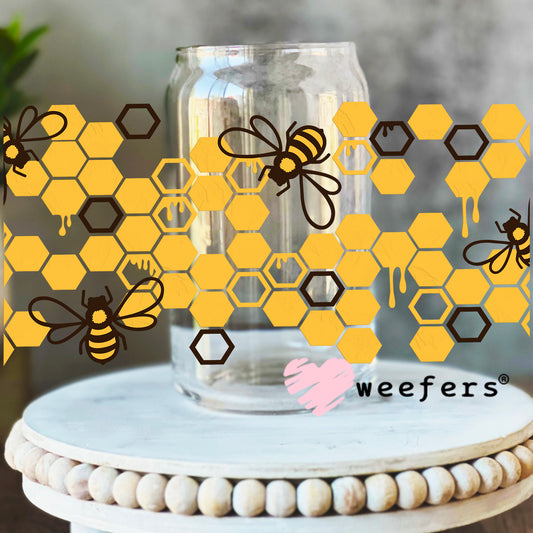 Honeycomb Bees UV DTF Cup Wrap 16oz Libbey Glass Original Size Weefers